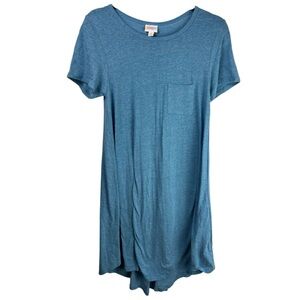 LuLaRoe Carly Dress Blue Heathered Knit Pocket Tee Dress XS Comfy Casual